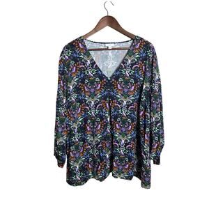 J.Jill Floral Pleated Tunic Blouse Top Lenzing Ecovero Womans 3X